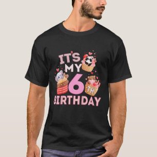 Kids Fun Cute Animal Cupcake Its My 6th Birthday   T-Shirt