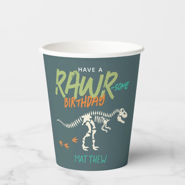 Kids Fun Dinosaur Dig Fossil Boys Birthday Paper Cups (Front)