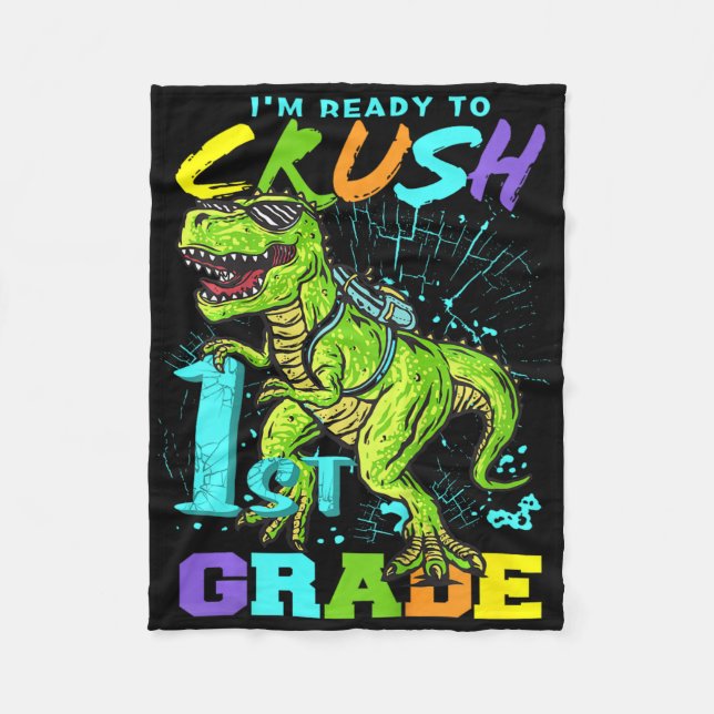 Kids Fun First Grade T-rex Tee  Fleece Blanket (Front)