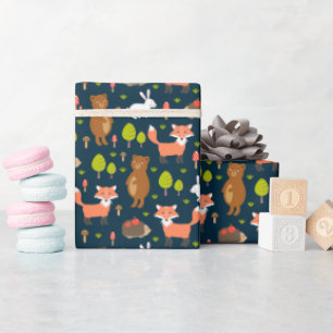 Kids Fun Forest Animals Bunny Rabbit Fox Bear Wrapping Paper