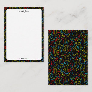 Kids Fun Jump Play Outline Neon Black Party Card