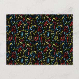 Kids Fun Jump Play Outline Neon Black Pattern Postcard