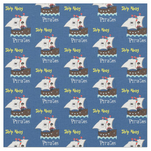 Kids Fun Pirate Ship Themed Whimsy Print Fabric