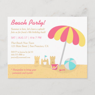 Kids Fun Sandcastles Beach Birthday Party Invitation