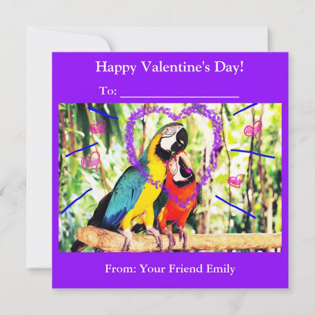 Kids Funky Classroom Valentine's Love Parrots  Holiday Card (Front)
