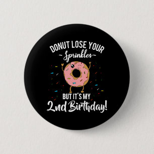 Kids Funny 2nd Birthday Party Doughnut Theme Secon 2 Inch Round Button