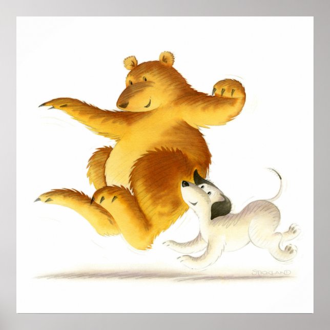 Kids Funny Bear and Cute Puppy Dog Poster (Front)