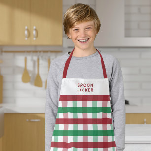 Kids Funny Christmas Baking Plaid Spoon Licker Apron