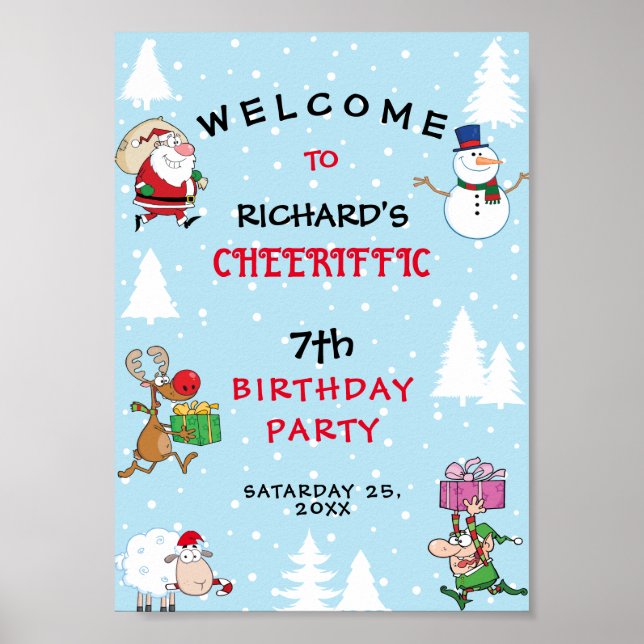 Kids Funny Christmas Theme Birthday Party Poster (Front)