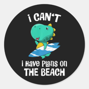Kids Funny Dinosaur Beach Vacation Cute Dino Surfi Classic Round Sticker