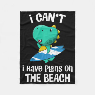Kids Funny Dinosaur Beach Vacation Cute Dino Surfi Fleece Blanket