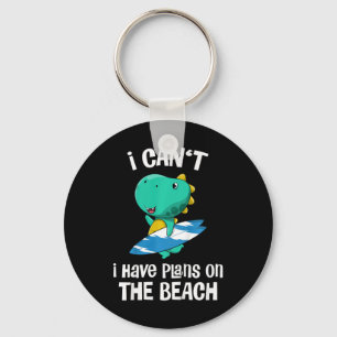 Kids Funny Dinosaur Beach Vacation Cute Dino Surfi Keychain