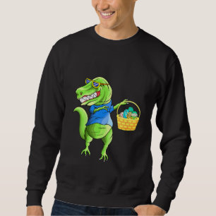 Kids Funny Dinosaurs Dabbing With Easter Egg Baske Sweatshirt