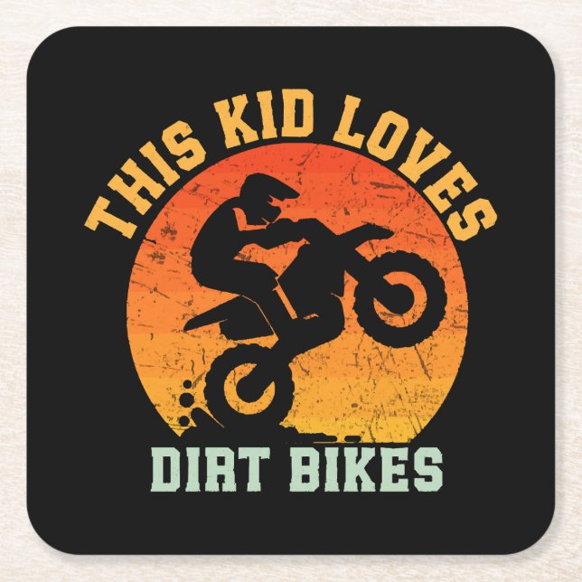 Kids Funny Dirt Bike Square Paper Coaster (Front)