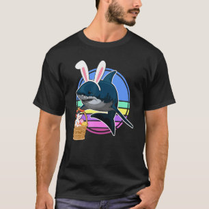 Kids Funny Easter Bunny Shark With Egg Basket Retr T-Shirt