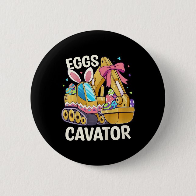 Kids Funny Easter Shirt Eggs Cavator Easter Basket 2 Inch Round Button (Front)