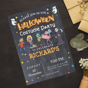 Kids Funny Halloween Costume Birthday Party Invitation