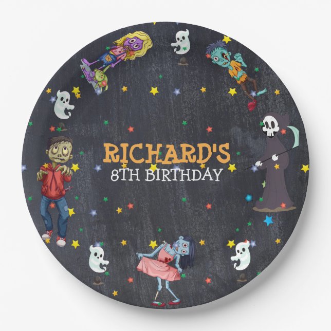 Kids Funny Halloween Costume Birthday Party Paper Plate (Front)