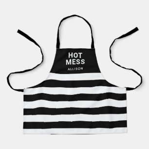 Kids Funny Hot Mess Black Stripes Personalized Apron