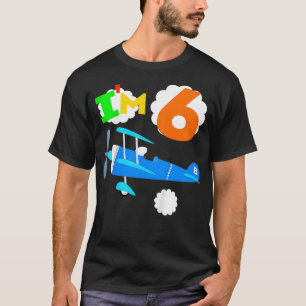 Kids Funny Im 6 Airplane 6th Birthday 6 Year Old T-Shirt