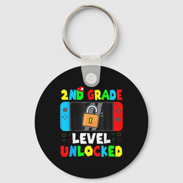 Kids Game Gaming 2nd Grade Level Unlocked First Da Keychain (Front)