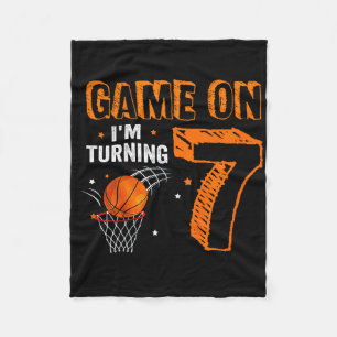 Kids Game On I'm Turning 7 Bysketbyll 7th Birthday Fleece Blanket