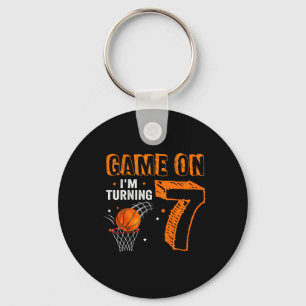 Kids Game On I'm Turning 7 Bysketbyll 7th Birthday Keychain