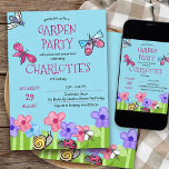 Kids Garden Party Nature Trail Cute Birthday Invitation<br><div class="desc">Cute garden party birthday invitation - easy to customize to suite your theme,  such as picnic and nature trail. Colourful summer garden design with whimsical typography,  flowers,  bugs and insects,  including snail,  ladybird,  bee and butterflies.</div>