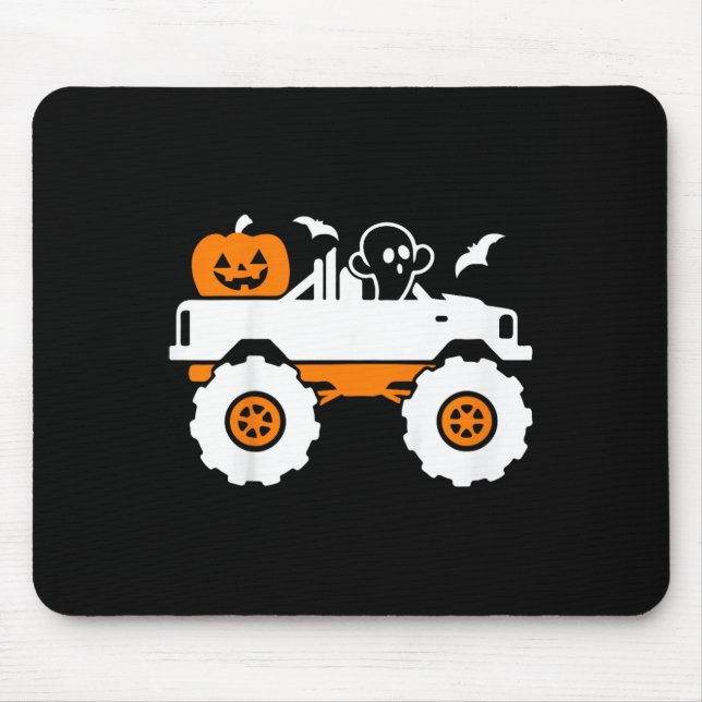 Kids Ghost Pumpkin Riding Monster Truck Lazy Hallo Mouse Pad (Front)