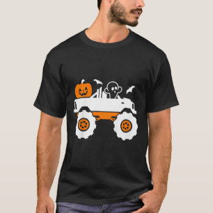 Kids Ghost Pumpkin Riding Monster Truck Lazy Hallo T-Shirt