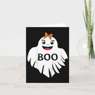 Kids Ghost With Bow Boo Girls Halloween T Shirt Card