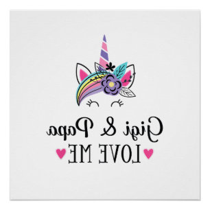 Kids Gigi and Papa Love Me Unicorn T-Shirt Poster
