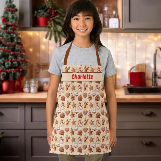 Kids Gingerbread Cookies Christmas Brown  Apron (Creator Uploaded)