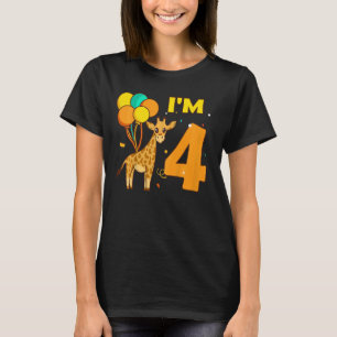 Kids Giraffe Animals Animal Love Girl I Am 4 Years T-Shirt