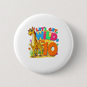 Kids Giraffe Birthday Party 10 Year Old Boy 10th B 2 Inch Round Button