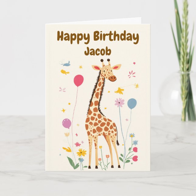 Kid's Giraffe Cute Happy Birthday  Card (Front)