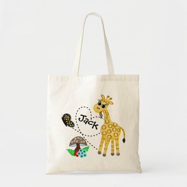Kid's Giraffe Love Books Personalized Book Tote (Front)