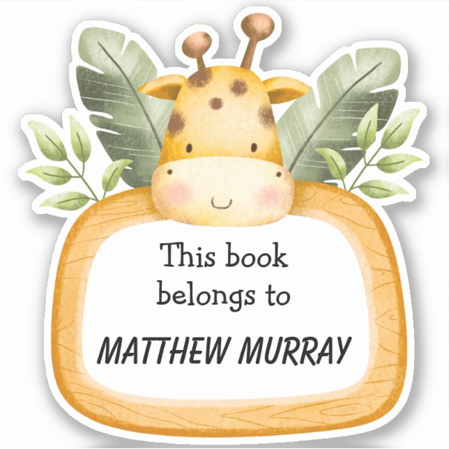 Kids Giraffe Personalized Bookplate (Front)