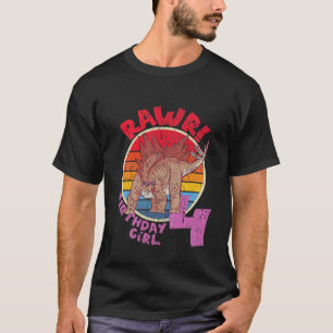 Kids Girl 4Th Birthday I Rawr! Stegosaurus I Famil T-Shirt