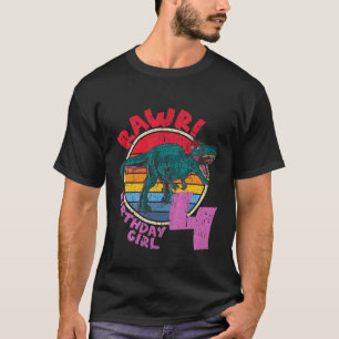 Kids Girl 4Th Birthday Rawr! Tyrannosaurus Rex I F T-Shirt