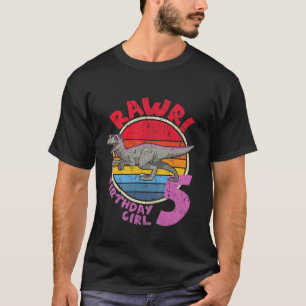Kids Girl 5Th Birthday I Rawr! Velociraptor I Fami T-Shirt