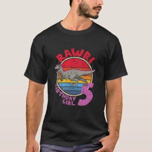 Kids Girl 5Th Birthday I Rawr! Velociraptor I Fami T-Shirt
