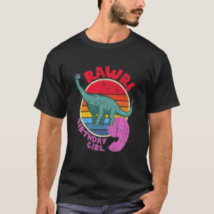 Kids Girl 9th Birthday I Rawr! Brachiosaurus I Fam T-Shirt