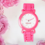Kids Girls Modern Cute Pink Custom Name Monogram Watch<br><div class="desc">Custom, personalized, kids girls cute fun pretty chic cool girly pink silicone strap, plastic case, wrist watch. Simply type in the name, to customize. Go ahead create a wonderful, custom watch for the lil princess in your life - daughter, sister, niece, grandaughter, goddaughter, stepdaughter. Makes a great custom gift for...</div>
