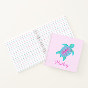 Kids girls named colourful turtle pink  notebook