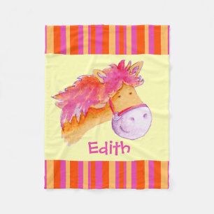 Kids girls named pony yellow bright stripes fleece blanket