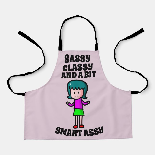 KIDS GIRLS SASSY CLASSY SMART ASSY RETRO APRONS (Front)