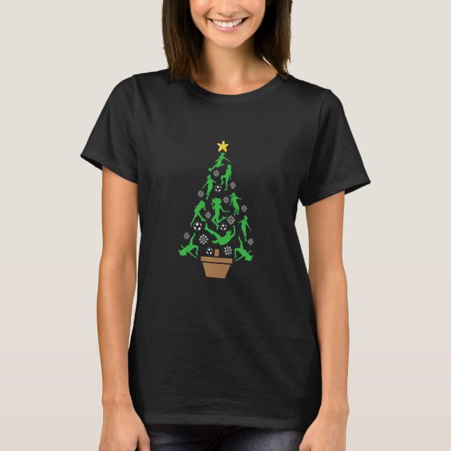 Kids Girls Soccer Christmas Tree T-Shirt (Front)