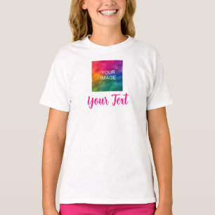 Kids Girls White Custom Image Text Name Template T-Shirt