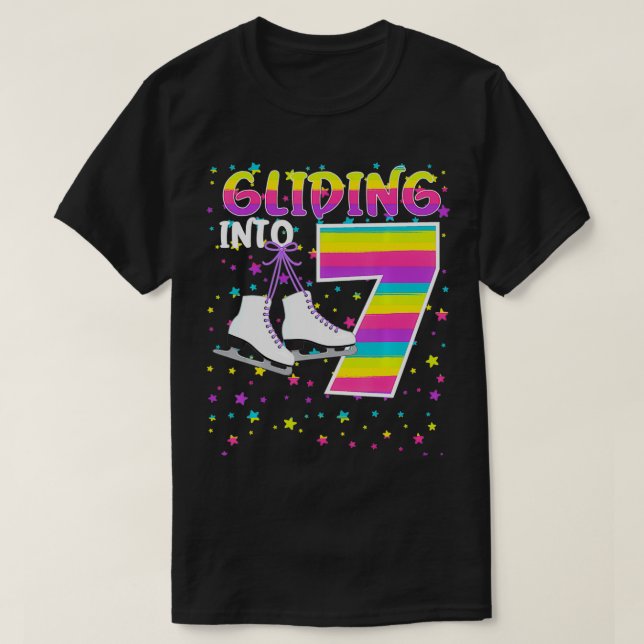 Kids Gliding Into 7 years Let's Skate I'm 7 Ice Sk T-Shirt (Design Front)